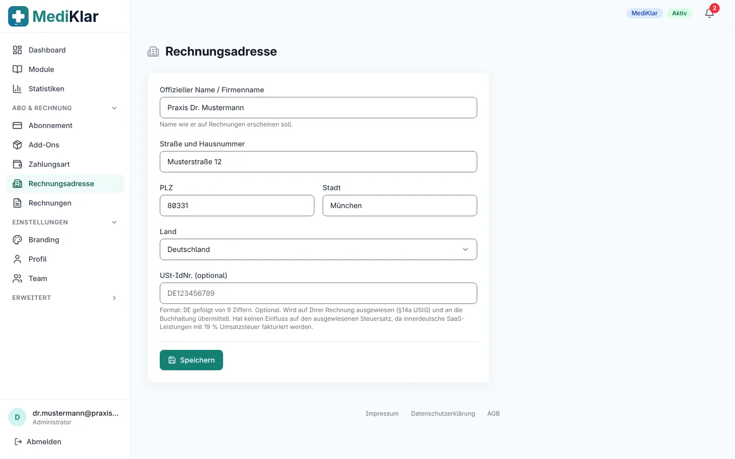 Formular für die Rechnungsadresse